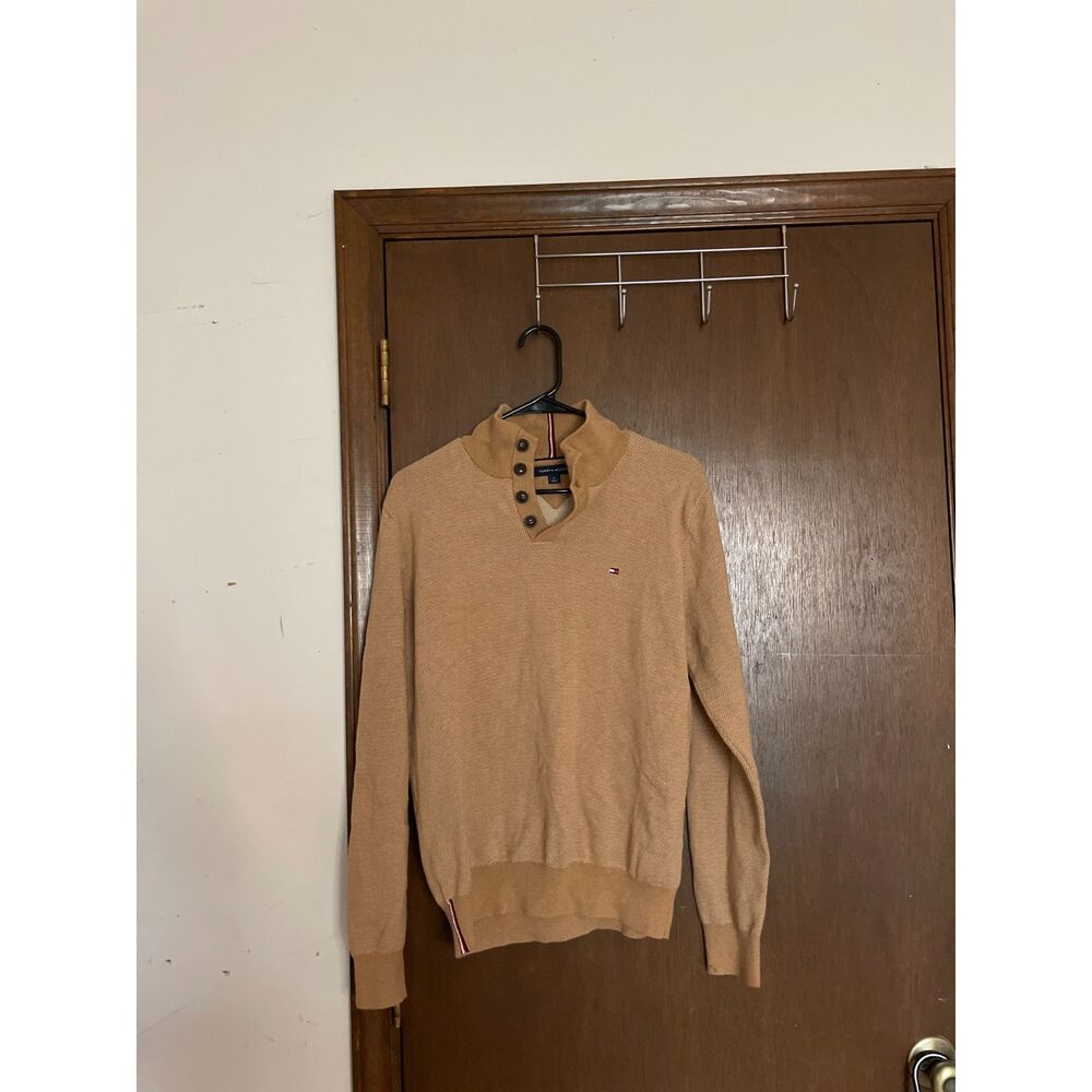 Tommy Hilfiger Henley Button Sweater Tan Men's Medium